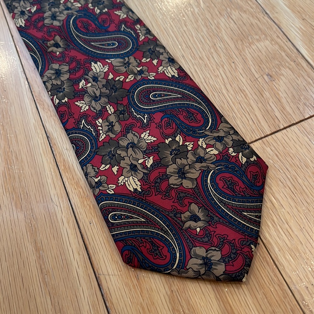 Stafford Red, Blue, & Tan Floral Paisley Silk Tie